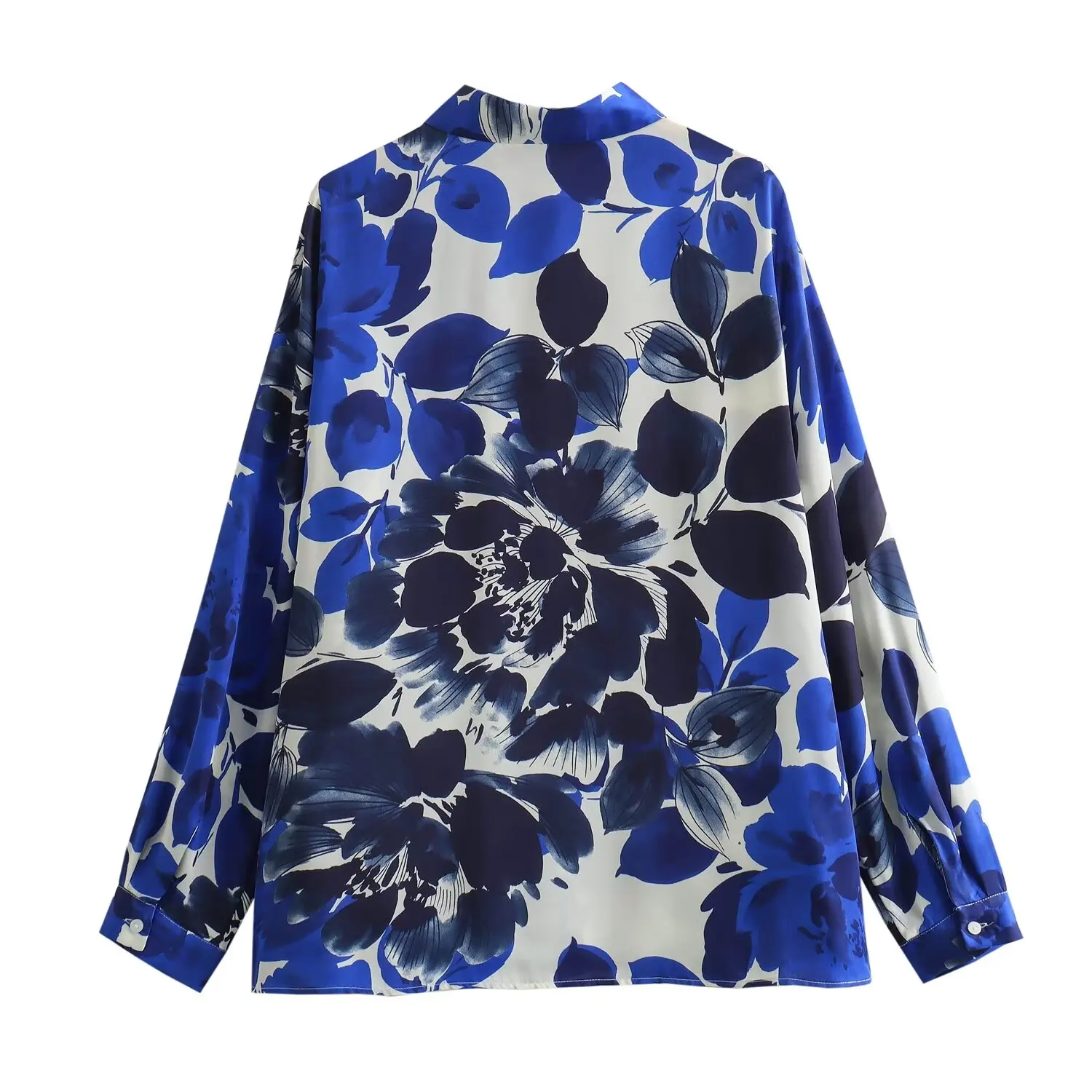 Tangada 2024 Women Blue Flowers Print Oversized Shirt Female Loose Blouse Tops 6X0168