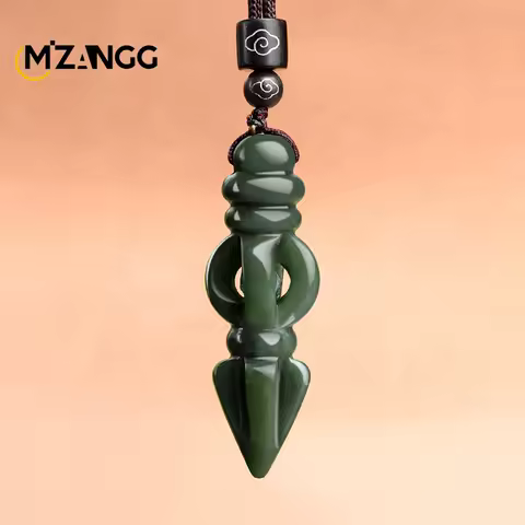 Natural Hetian Jade Down Magic Pestle Ink Jade Pendant Upscale Atmospheric Men's Jade Necklace Jewelry Lucky Amulet Gift