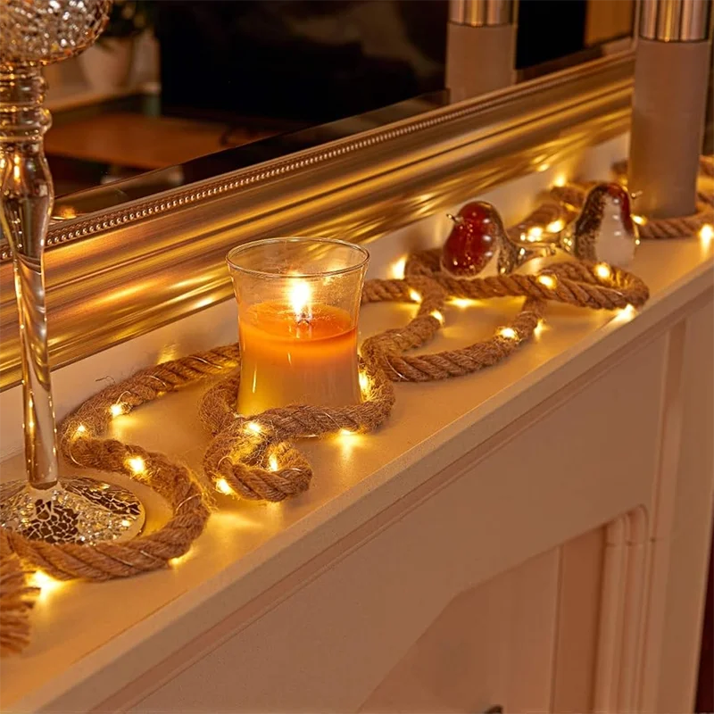 1pc Creative Retro Hemp Rope Solar Light 7m 50LED Garden Decorative Lamp For Home Courtyard Landscape Outdoor Camping Decoration