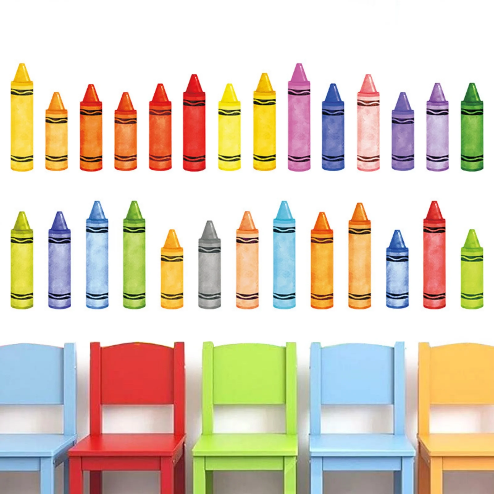 Back to School Door Wall Decals,9 Sheets Watercolor Crayon Stickers,Welcome Wall Sticker for First Day of School,Classroom Decor