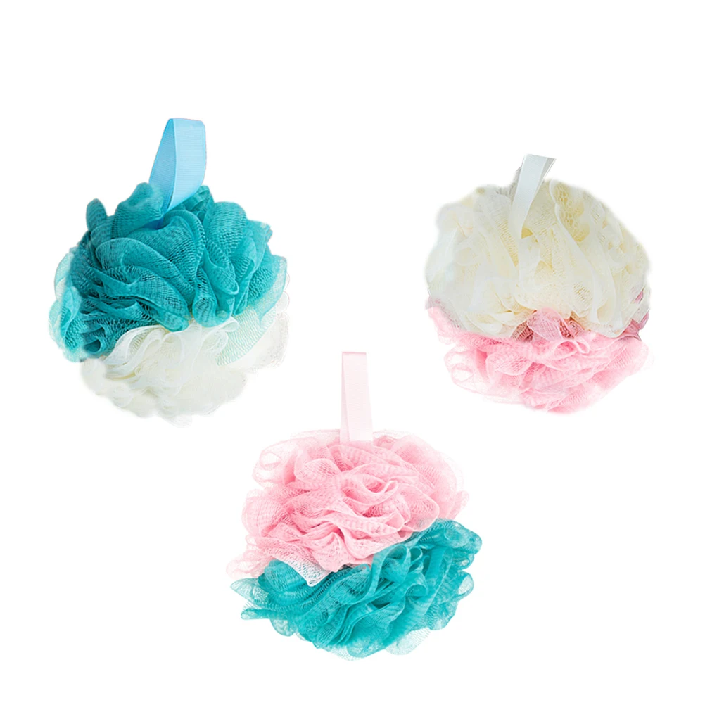 

3pcs Bath Ball Mesh Scrub For Exfoliating Cleansing Skin Net With Hanging Rope Portable Travel Random Color