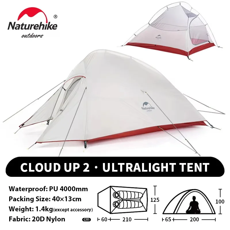 Naturehike Cloud Up 2-persoons tent Ultralichte 20D-kampeertent Waterdicht Buiten Wandelen Reizen Backpacken Fietsen Vissen Tenten