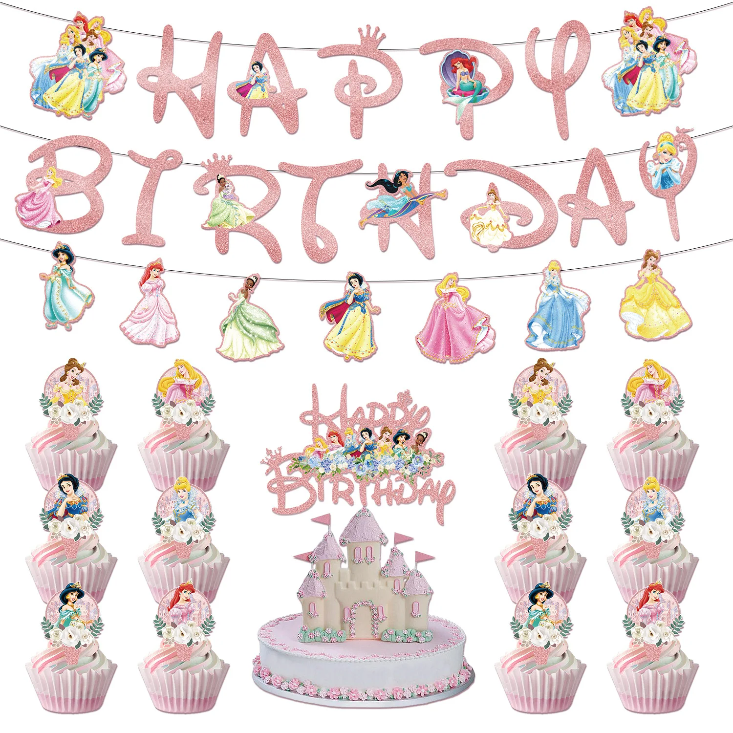 Disney Princess Snow White Mickey Birthday Party Decorations Supplies Cake topper Sets Girl Party Banner Decor