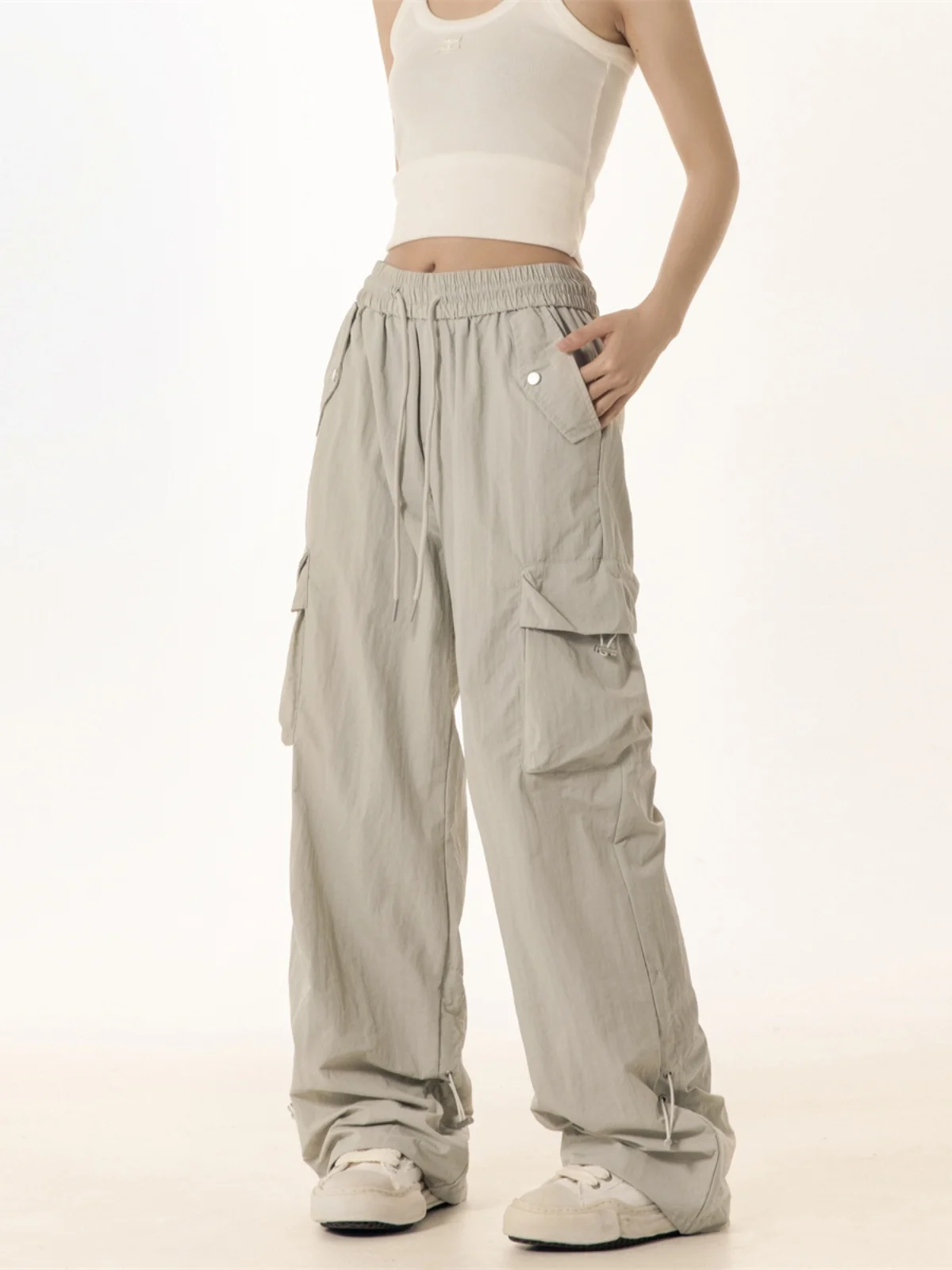 

Peacemarket Summer American Sle ket Work Pants Women's Folded Loose Slimming Qui Dry Casual Pants Street Sle