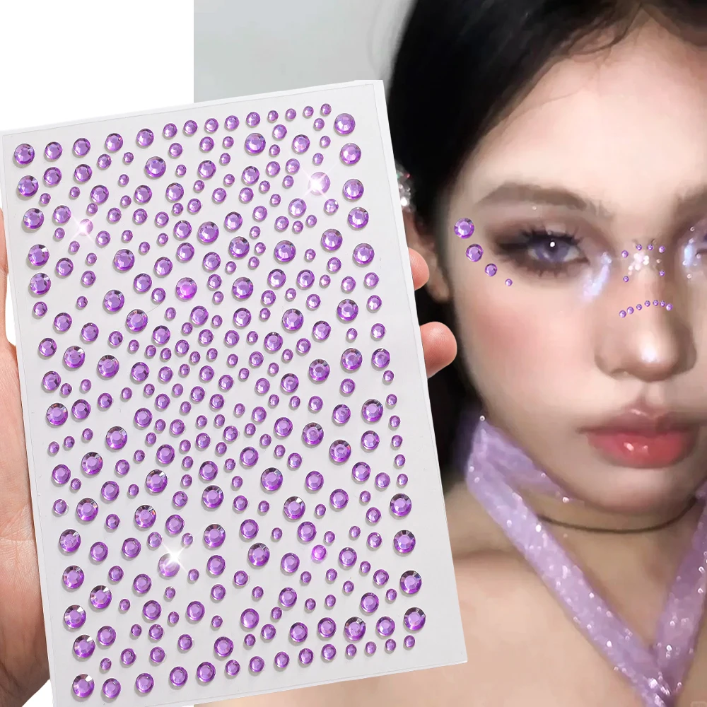 

1Pcs Light Purple Face Jewels Stickers Lavender Make up Decoration Mixed Size Rhinestone Stage Performance Face Gems Makeup Tool