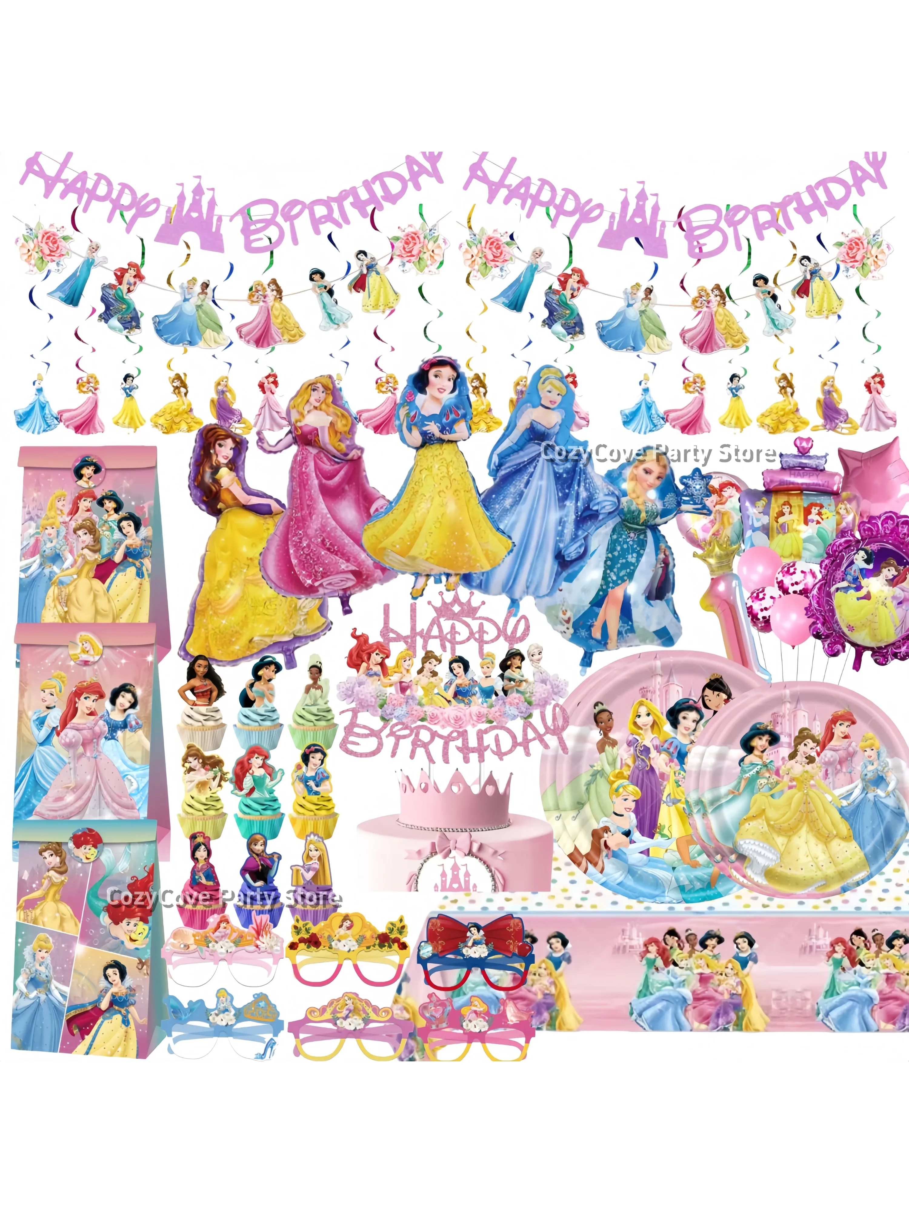 Prinses Verjaardagsfeestje Decor Meisjes Partij Ballonnen Servies Plaat Cake Topper Meisjes Verjaardag Photo Booth Baby Douche Decoratie - afbeelding 2