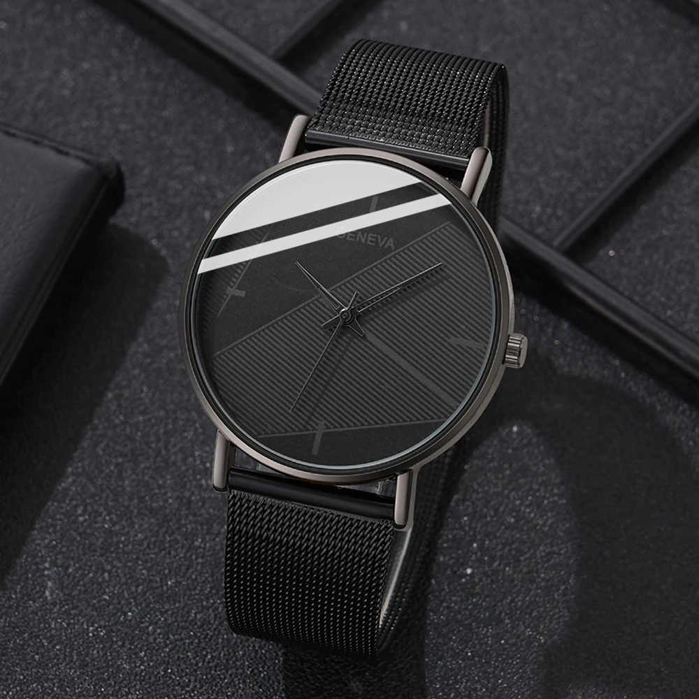 4PCS//Set Black Men Watch Fashionable Minimalist Black Dial Quartz Wristwatch Alloy Strap Watch Jewelry Set Gift For Him