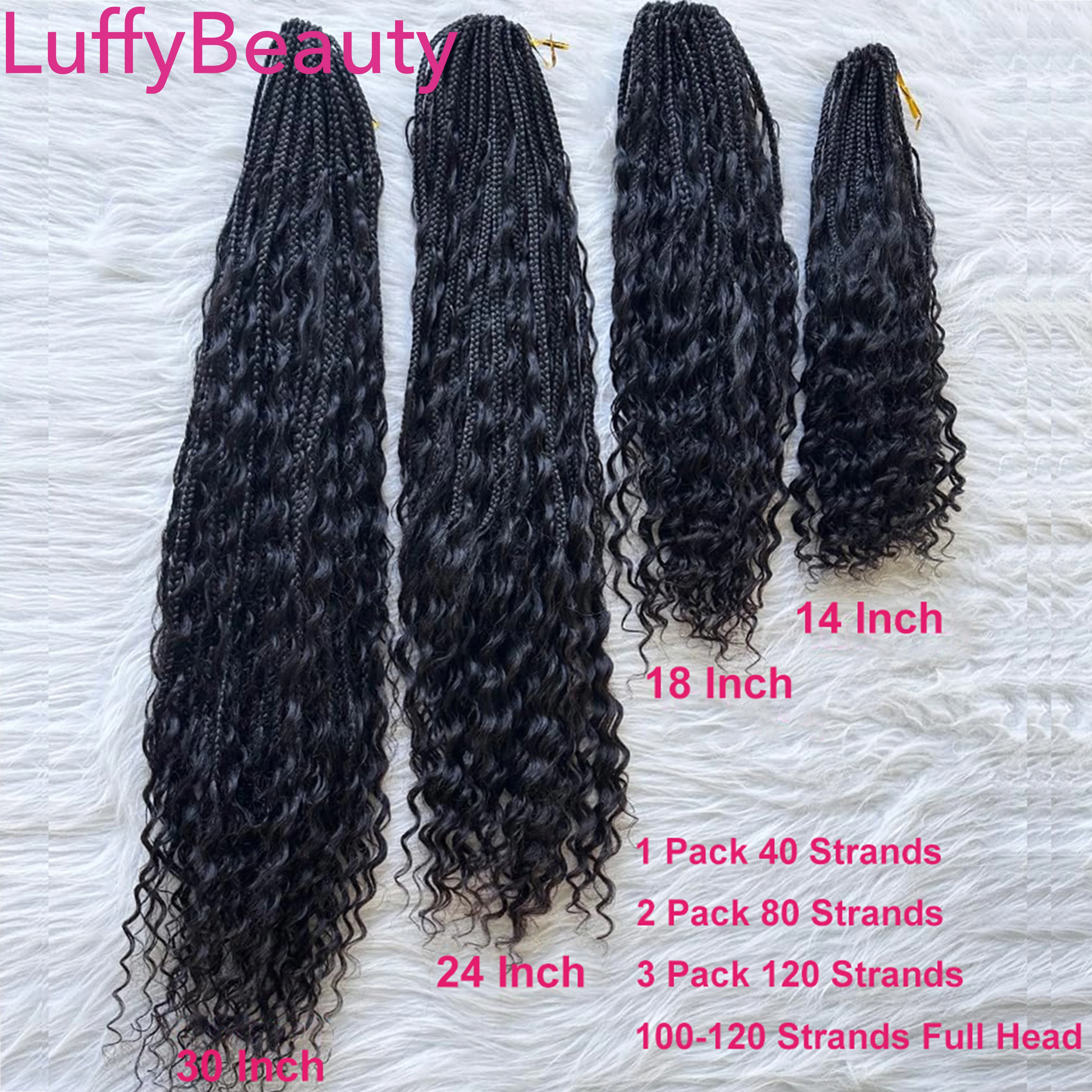 Crochet Boho Box Braids With Human Hair Curls Pre Looped Synthetic Braiding Hair Curly Full Ends Hair Extensions LuffyBeauty