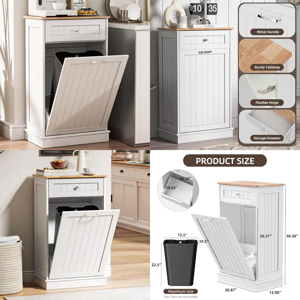 

Freestanding 13 Gallon Tilt-Out Trash Can Cabinet with Hideaway Door for Kitchen Garbage and Recycling Storage