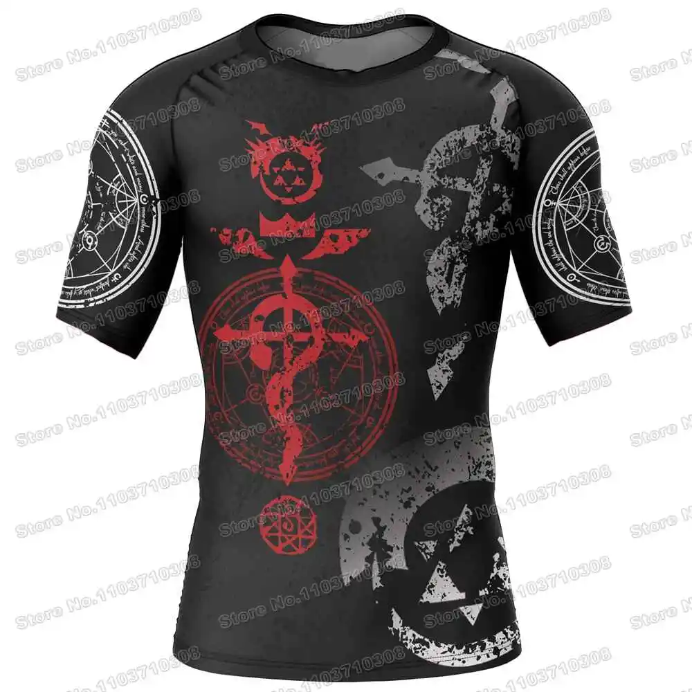 Fullmetal Alchemist Anime Rash Guards Surfing Jersey Beach Shirts Swimwear Diving Gym Shorts MMA BJJ Men Jiu Jitsu Fitness Sets