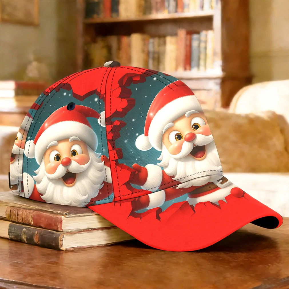 1pc-2D Flat Santa Breaking Through Red Print Pattern Baseball Cap Breathable One Size Fits Most Daily Commute Sports