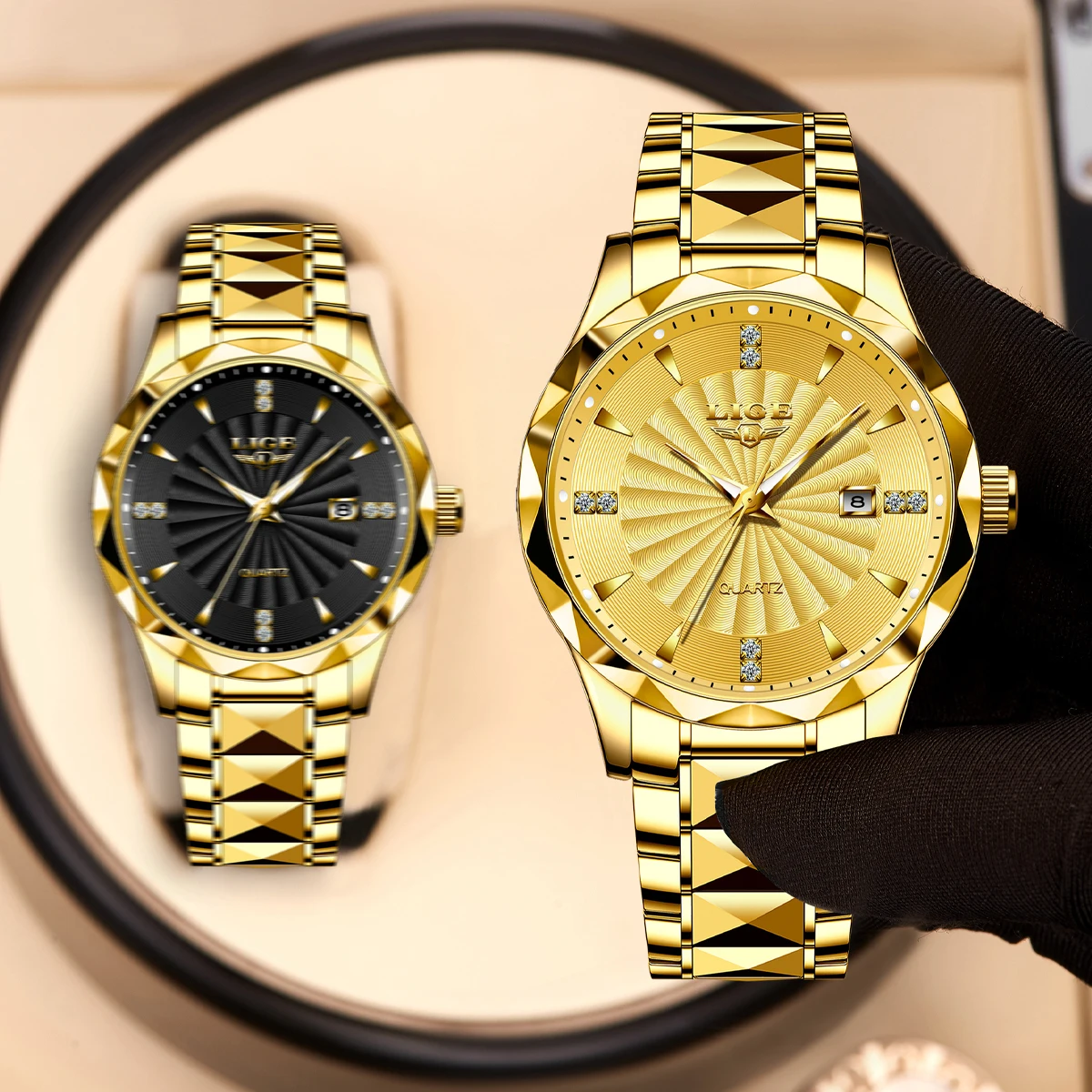 LIGE 2026 Neue Golduhr für Herren, Top-Marke, luxuriöse, wasserdichte Herren-Quarz-Armbanduhr, modische Sportuhr mit Leuchtfunktion und Chronograph für Männer