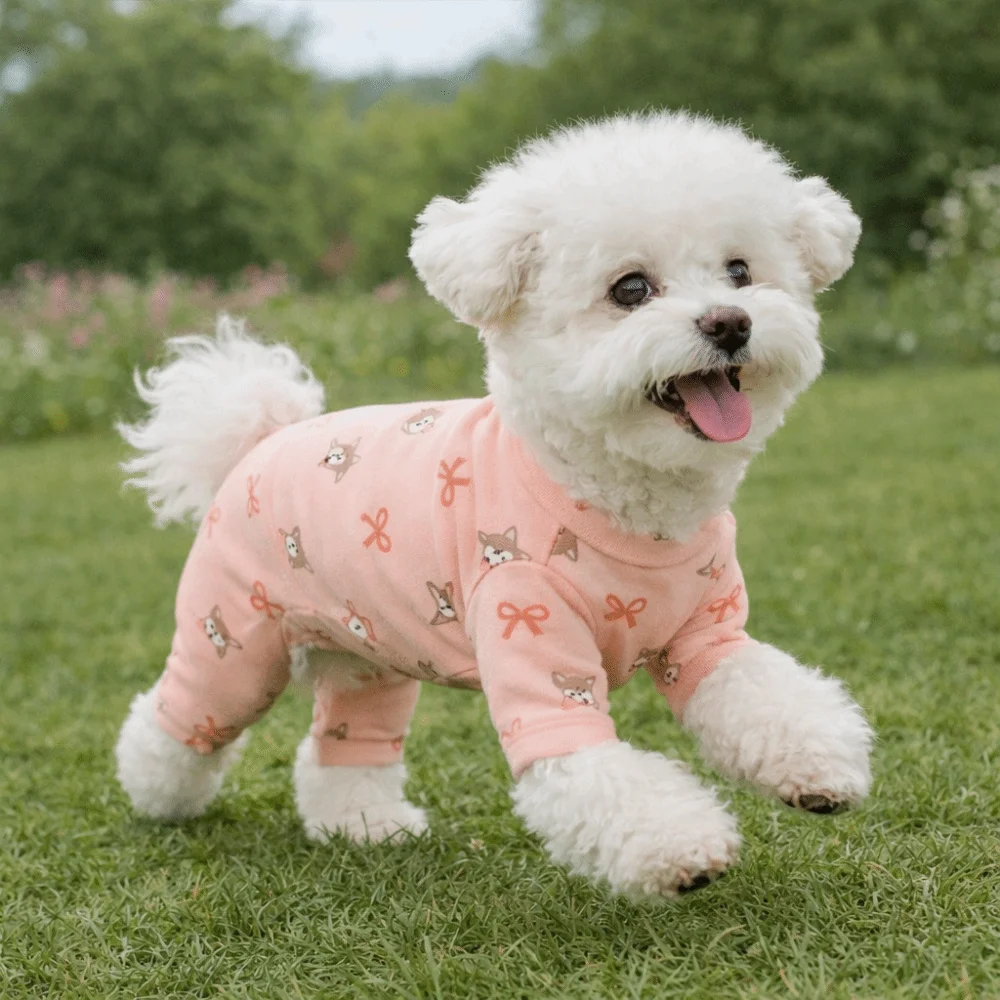 Cartoon Printed Four-Legged Dog Pajamas Warm Belly-Hugging Dog Base Coat Comfortable Dog Home Clothing Belly Protection