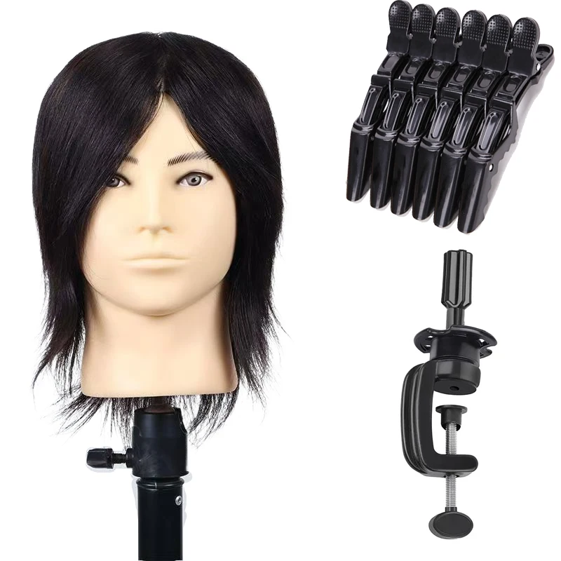 

100% человеческие волосы, мужская голова манекена, 8 дюймов, черные натуральные человеческие волосы, кукольная голова для прически, профессиональный парикмахер, обучение