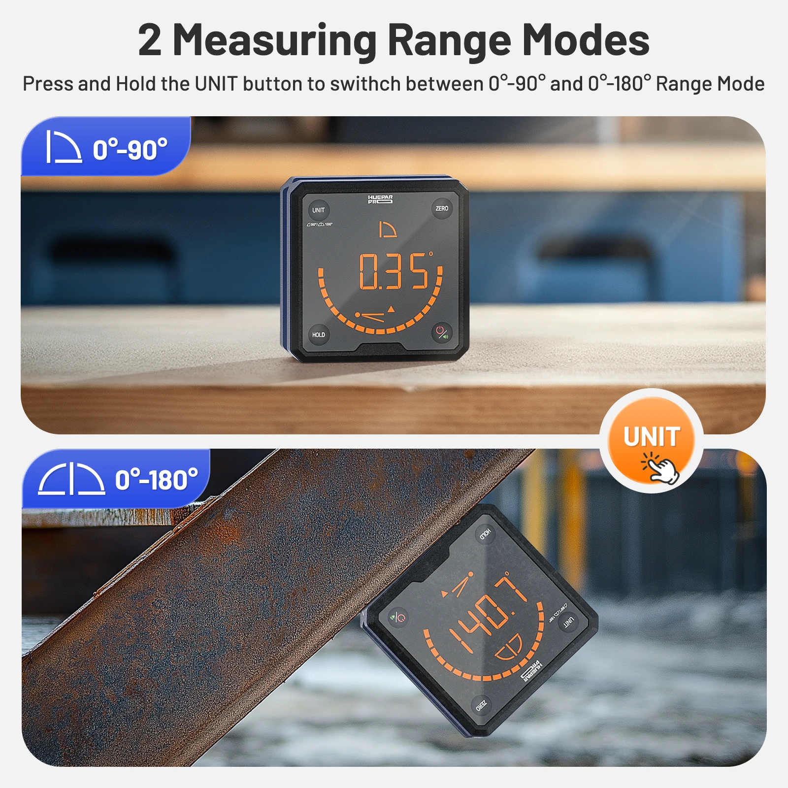 Huepar PRO Angle Finder Pengukur Level Digital Dengan 360 °   Pengukur Putar Otomatis & Basis Magnetik Untuk Pengerjaan Kayu, Mesin DAG01