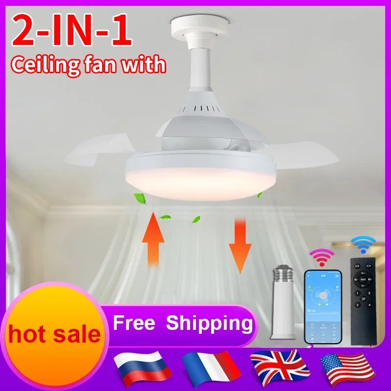

15,8-дюймовый светодиодный потолочный вентилятор с дистанционным управлением, розеткой, беспроводным спиральным вентилятором E27, освещение для кухни, спальни, небольшой комнаты