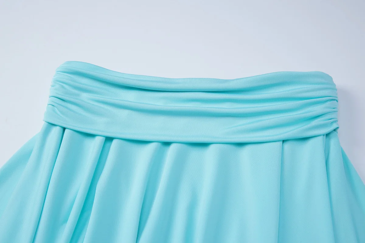Mintgrünes U-Ausschnitt-Top mit Krawatte und Midi-Rock-Set, Dehnbares Figurbetontes Crop-Top mit Gedrehtem Unregelmäßigem Rock, Zweiteiliges Outfit – Detail 12