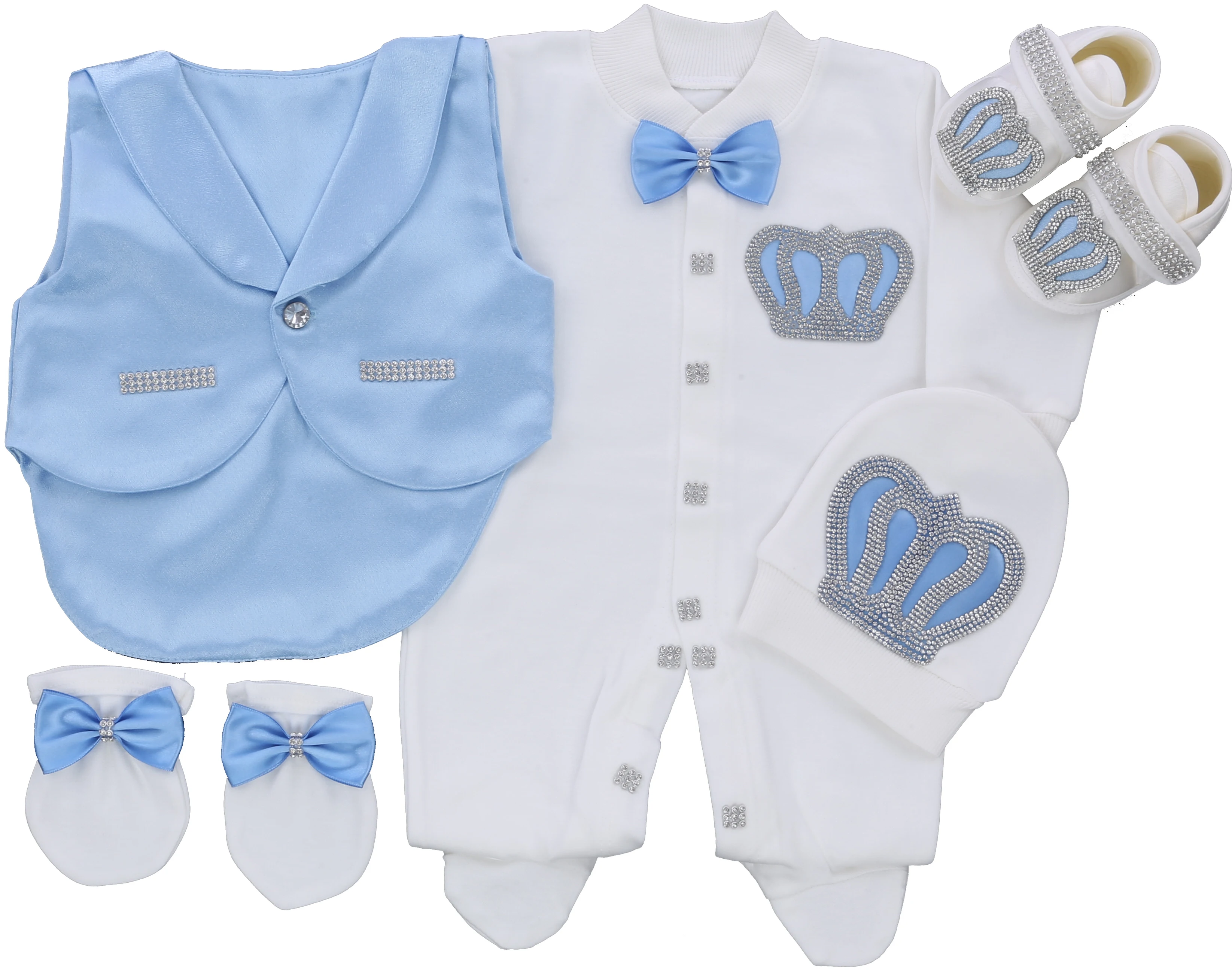 5pcs Newborn Baby Boy Outfits Blazer Vest Kids Clothing Cotton Infant Products Body Suit Shirt Pants Mittens Receiving Blanket