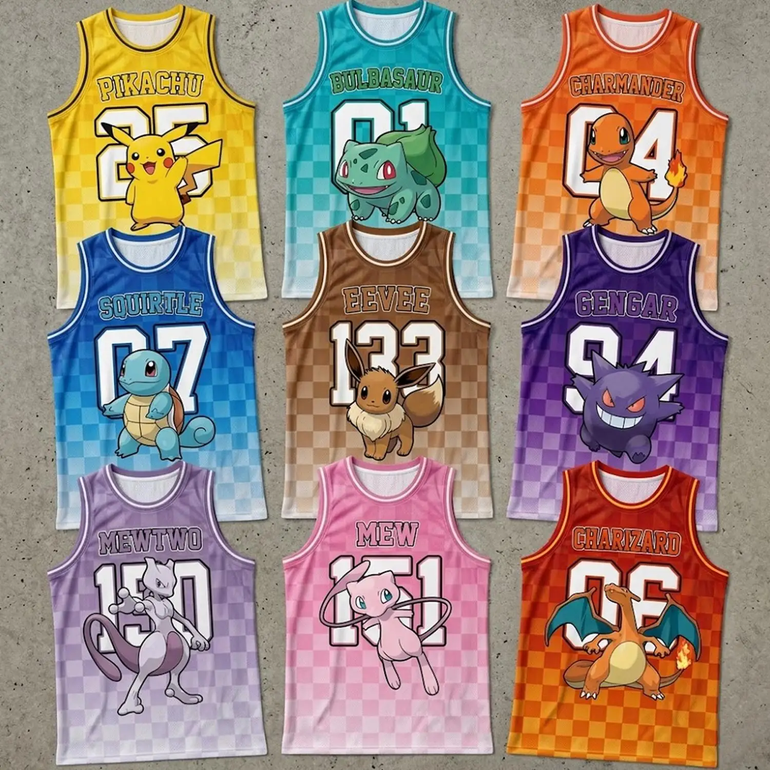 Camiseta de Baloncesto con Diseño de Pikachu, Charizard y Eevee, Camiseta Deportiva Holgada de Secado Rápido y Transpirable para Verano, para Adultos y Niños