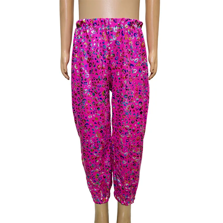 

Детский костюм для выступлений для взрослых с лазерными блестками и леопардовым принтом, детские брюки для джазовых танцев, прямые брюки