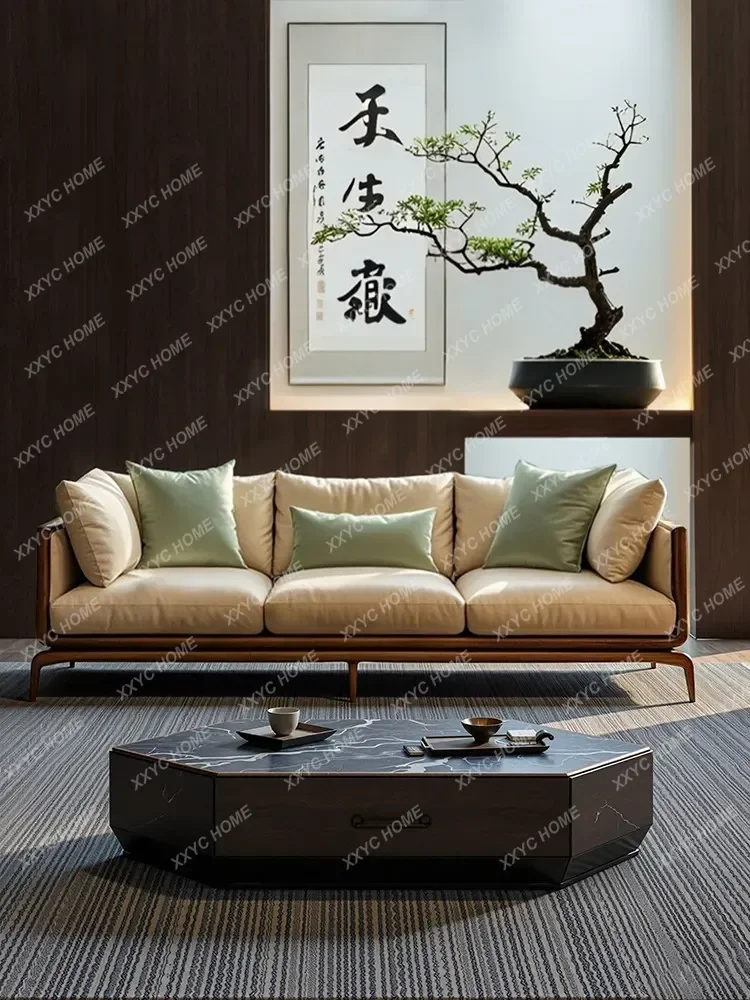 M183 Sofa new medieval solid wood living room straight three-person combination new Chinese style