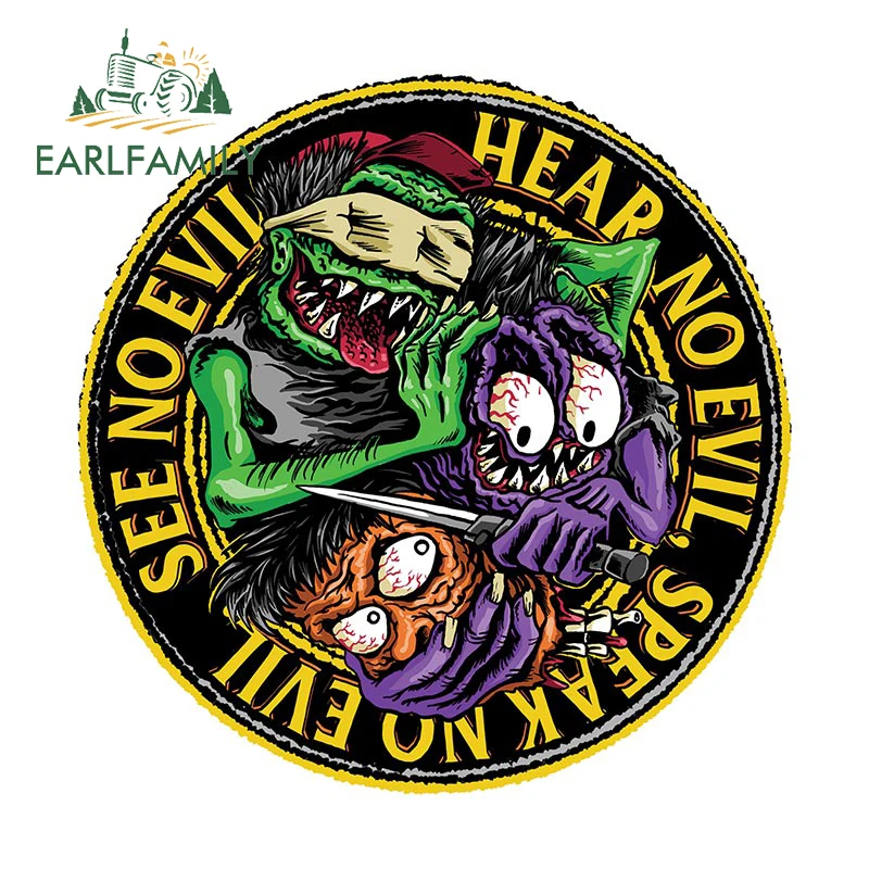 EARLFAMILY 13cm x 13cm Classic No Evil Monsters Car Sticker No Hear No Speak No See Decal Car Styling Off-road Racing Stickers