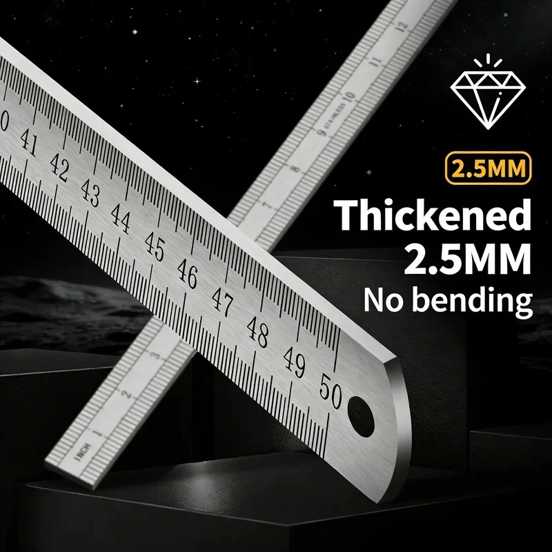 Regla de Acero Forjado Longquan de 2.5mm - Herramienta Multiusos para Auto de 50cm con Diseño Reforzado para Medir y Defensa Personal