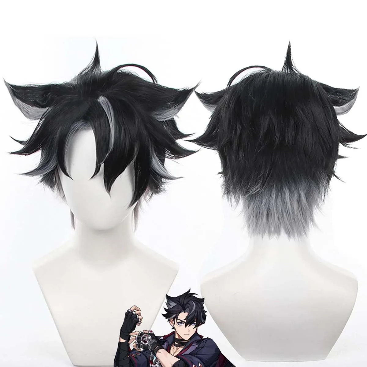 Game Genshin Impact Cosplay Wriothesley  Black Gradient Gray Heat Resistant Synthetic Hair Wig