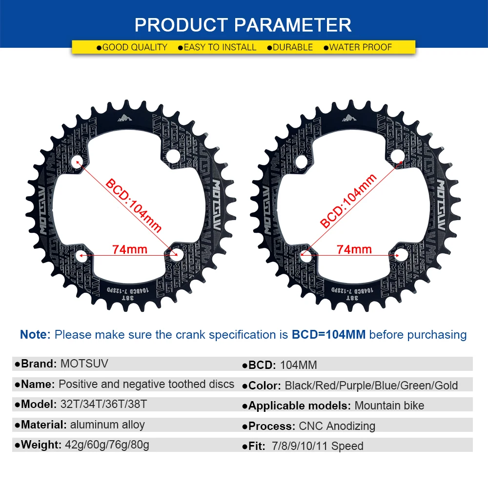 Electric Bicycle Chain Wheel Ring Spider Adapter 104 BCD 32T 34T 36T 38T For BAFANG BBS01/BBS02 Mid Drive Motor E-bike Parts