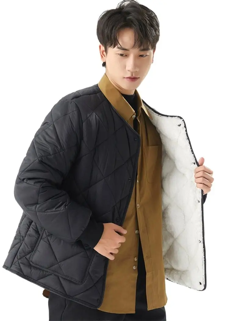 2023 Winter Men's Warm and Thickened Lamb Fleece Cotton Coat High quality Plus size Autunm Cashmere Plush Thick Down Jacket 4XL