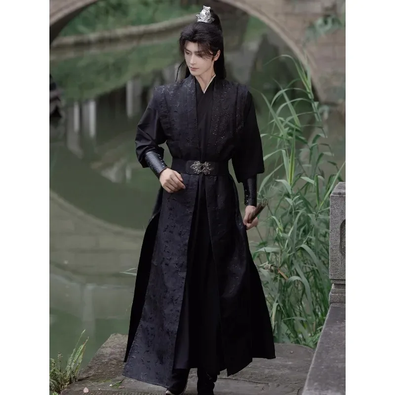 Black Cool Warrior Hanfu Traditional Chinese Style Role Play Daily Photo Outfit