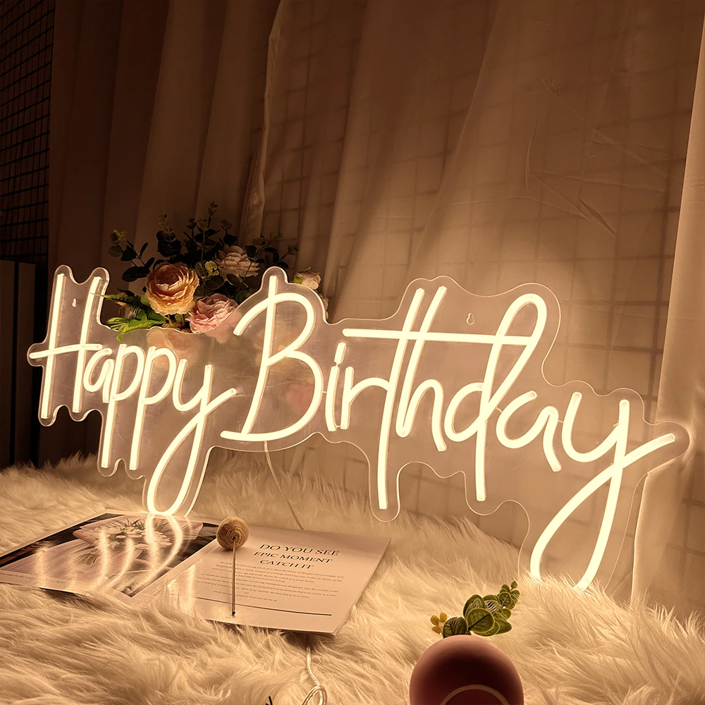 30in 39in Extra Large Happy Birthday LED Neon Birthday Party Background Decoration Sign For Party Gathering Dimmable With Switch - Image 4