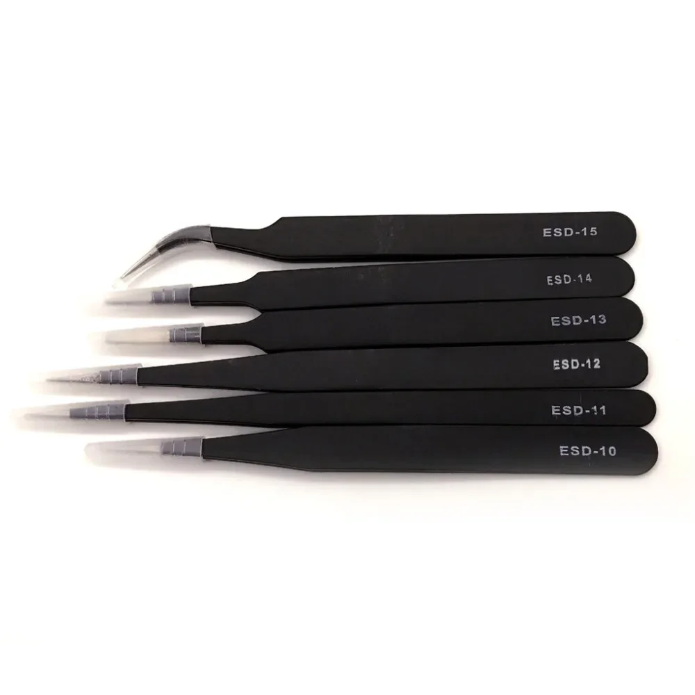 6pcs Precision Tweezer Set Antistatic Tweezers Stainless Tweezers