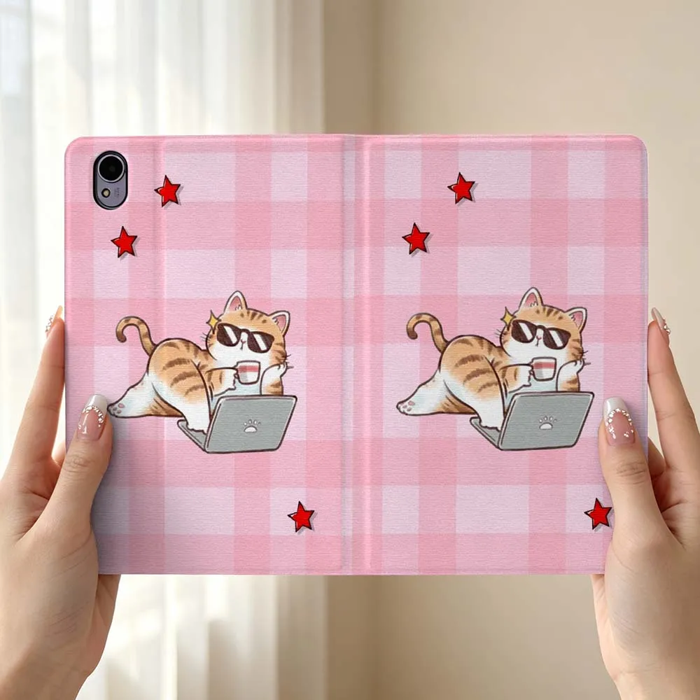 Cartoon Cat Coffee For Huawei MediaPad MatePad Honor Pro V6 9 V8 X9 X 10 13.3 12.3 11 11.5 Inch Tablet Case Pen Tray