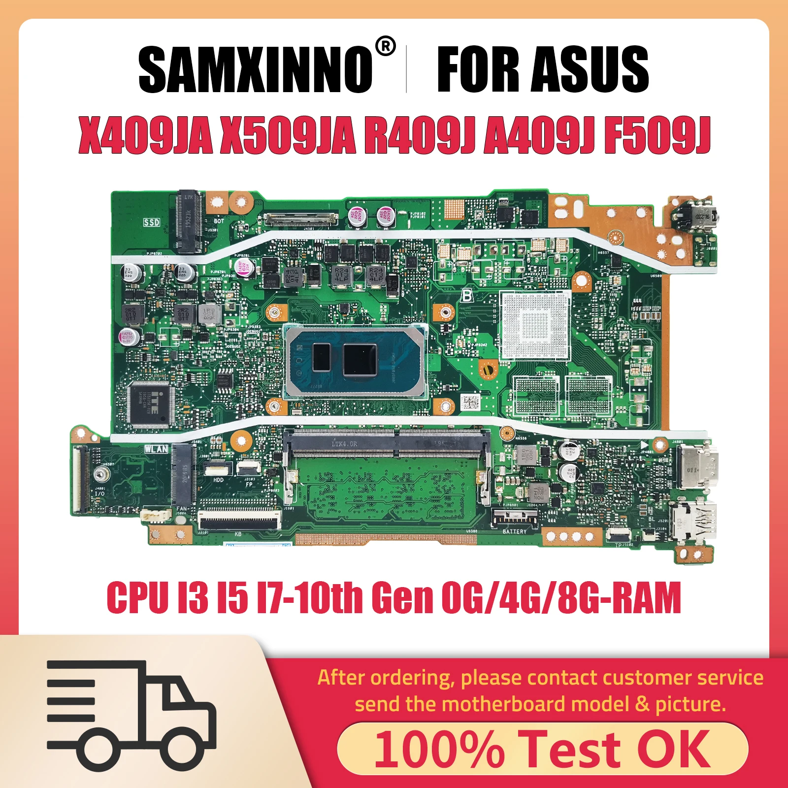 

X409JA Notebook Mainboard X509JA R409J A409J F409J A509J F509J P1510CJA Laptop Motherboard CPU I3 I5 I7 10th Gen 0G 4G 8G RAM