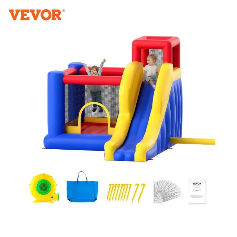 VEVOR Inflatable Bounce House Outdoor High Quality Playhouse Trampoline Jumping Bouncer with Blower Slide and Storage Bag Castle