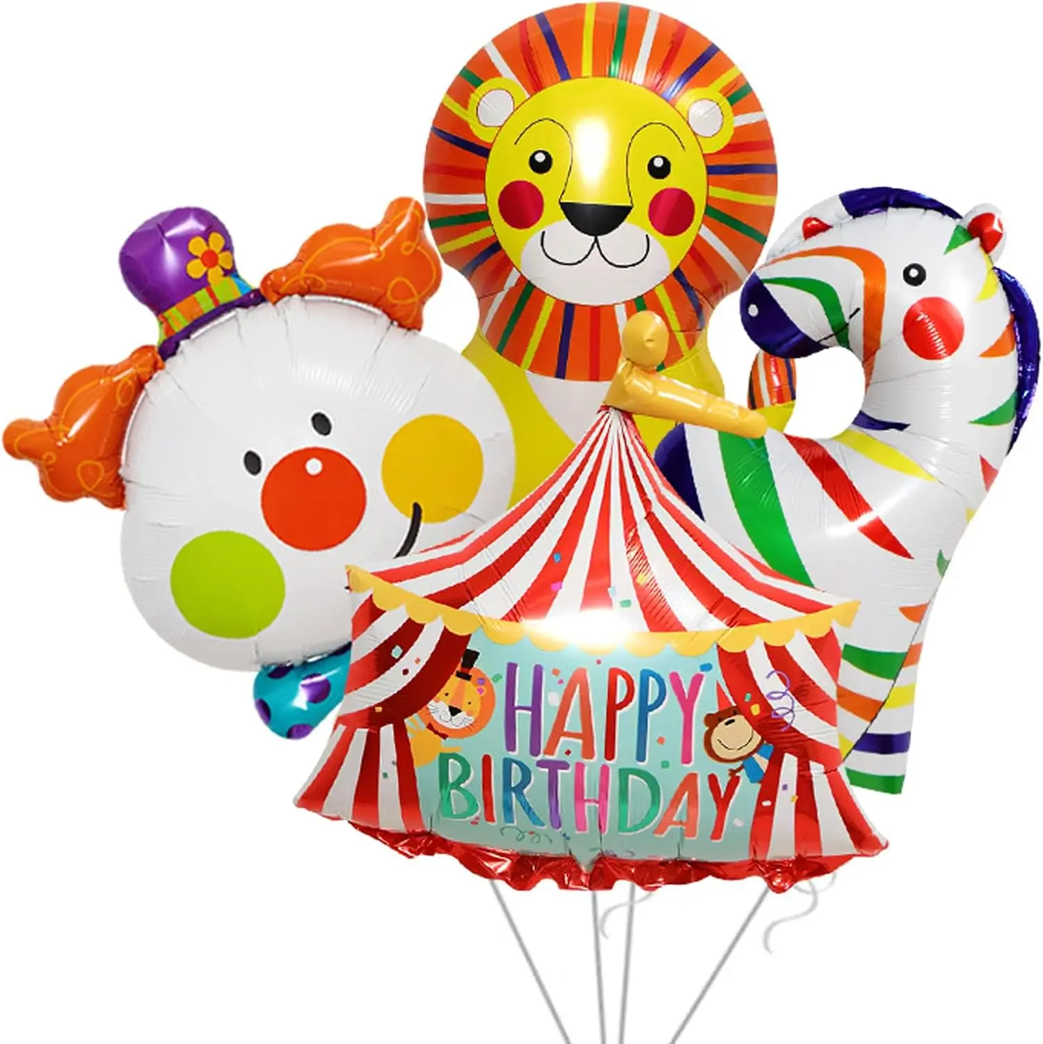 Zirkus-Thema, alles Gute zum Geburtstag, Ballon-Set, Löwe, Clown, Zirkuszelt, Zebra-Aluminiumfolienballons für Kinder, Karneval, Party-Dekoration