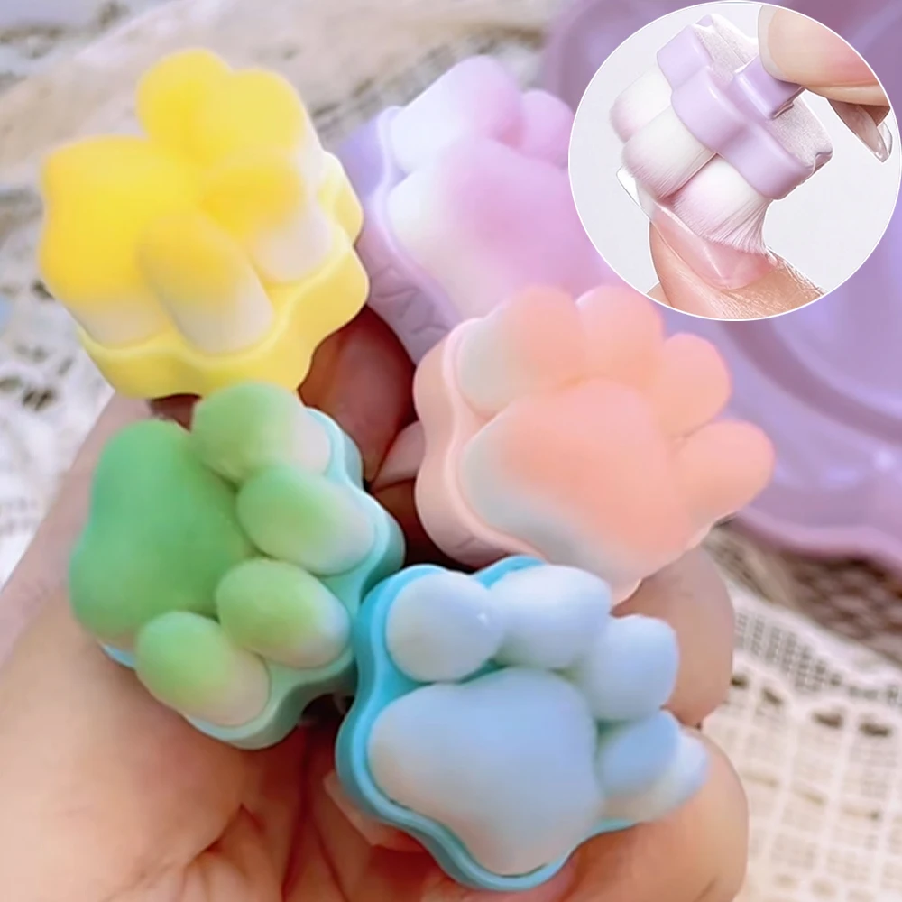1Pcs Kawaii Cat Paw Ring Design Nail Dust Brush for Remove Gel Polish Dust Cleaner Tool Women Professional Manicure Accessories#