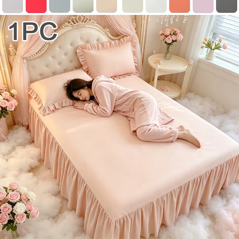 Princess Style Bed Skirt Solid Elastic Wrap Around Ruffle Bedding Easy Fit Hide Under Bed Storage for Queen King Full Twin Bed