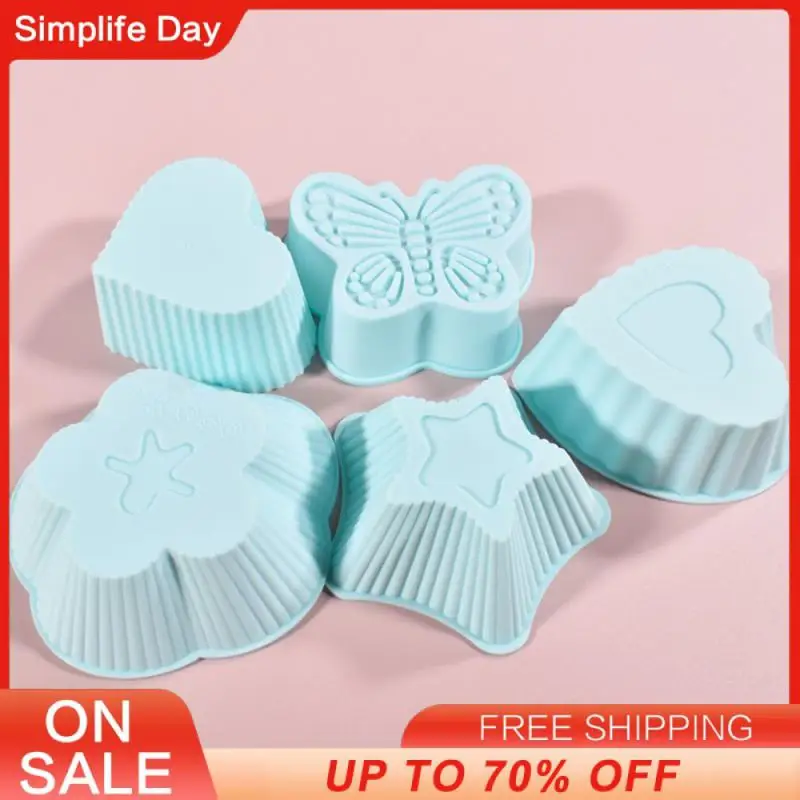 4PCS Butterfly Muffin Cup High Temperature Resistant Cake Pudding Cup Various Egg Tart Thickened Heart-shaped Silicone Molds