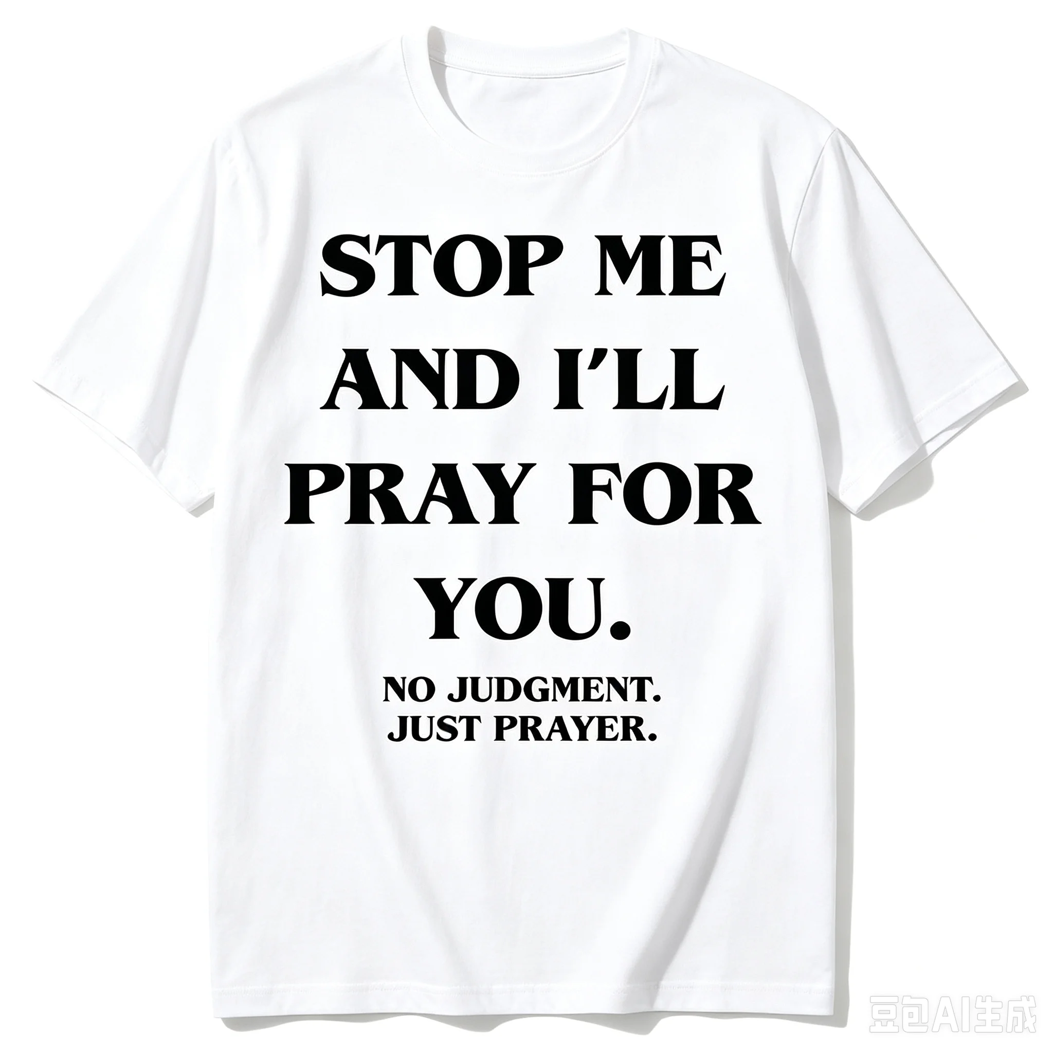 Men Stop Me And I'll Pray For You Graphic T‑Shirt Retro Distressed O‑Neck Short Sleeve Loose Tee