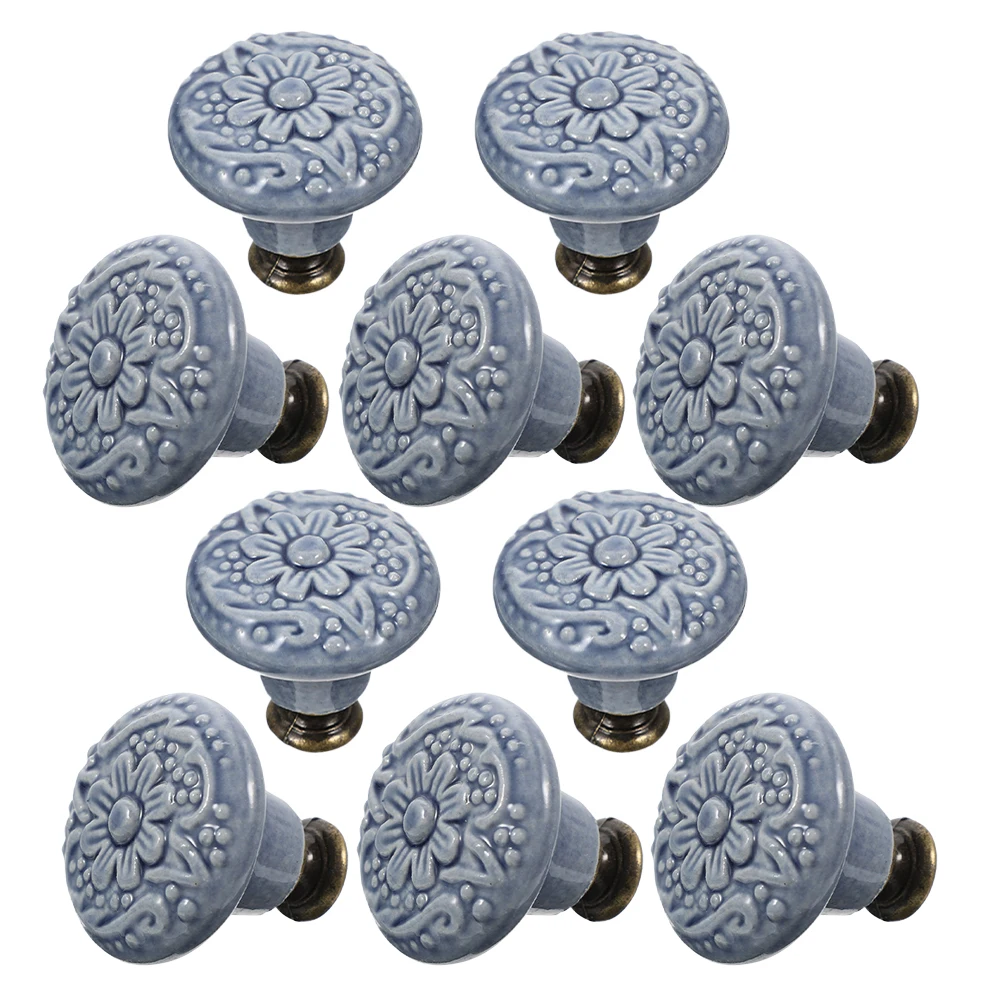 

10 Pcs Cabinet Door Handles Drawer Knobs Furniture Wardrobe Pulls Ceramic Sky Blue Simple Design Durable Practical Easy Install