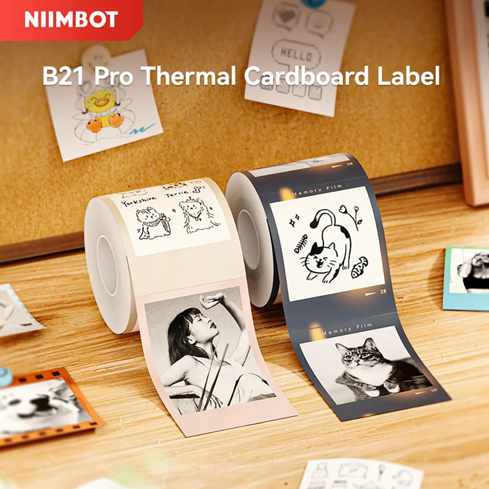 

3 Rolls Niimbot B21 Pro White Black Printing Photo Cardboard Paper Adhesive Sticker Photo Paper Personalized DIY Labels