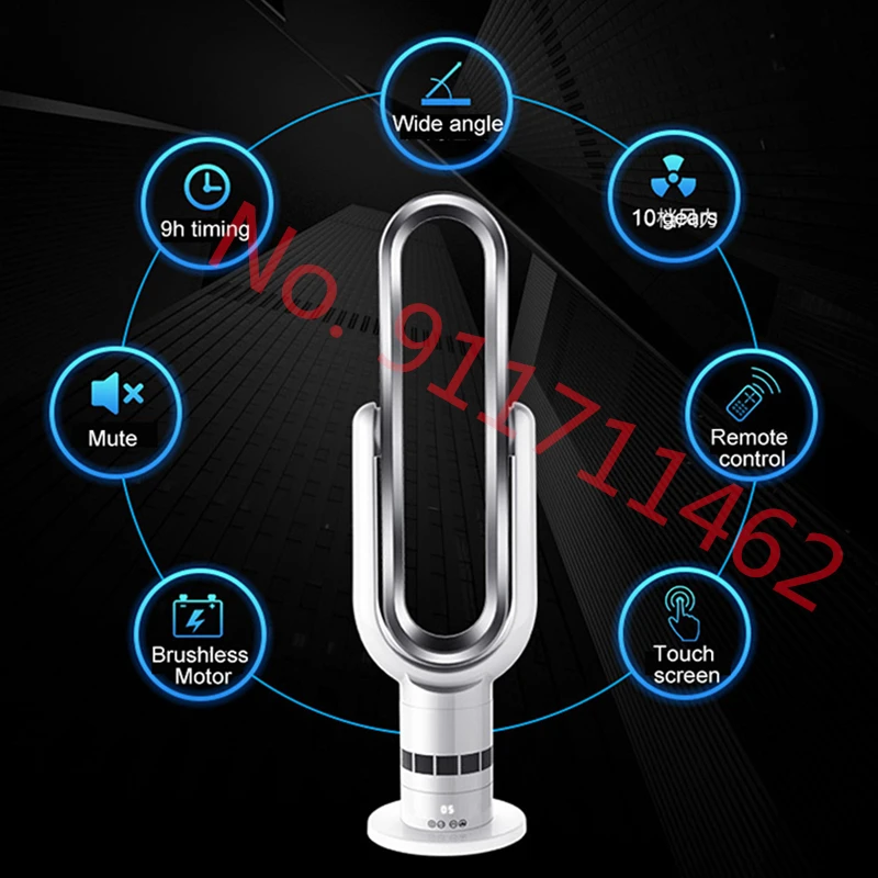 220V Electric Bladeless Fan 9H Timing Smart Touch Screen 10 Speed Wind Speed Safe Bladeless Fan Tower Fan