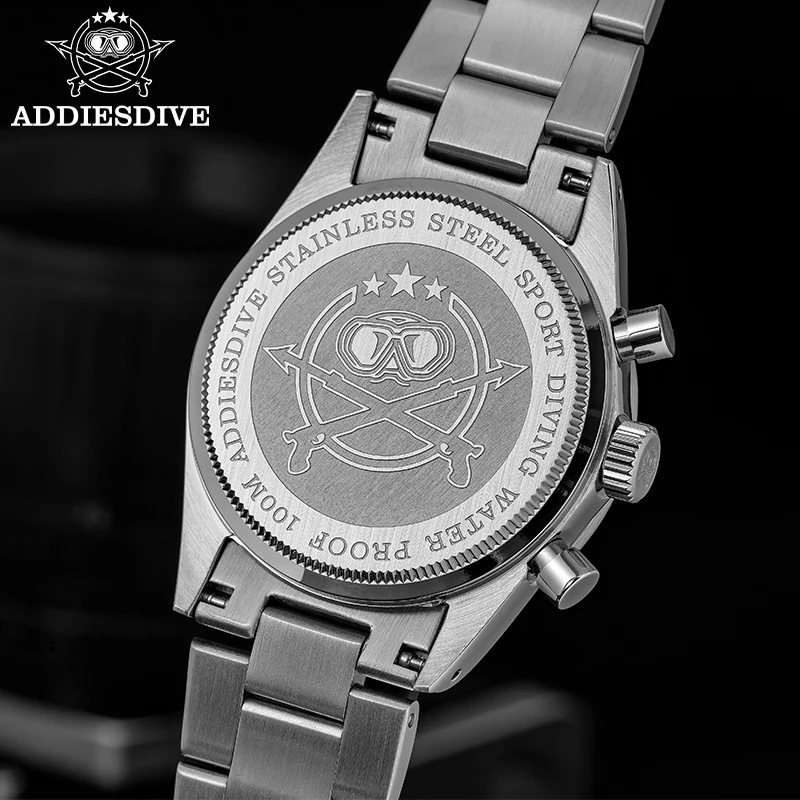 ADDIESDIVE Men's Quartz Watch AD2552 0S20 Bubble Glass 316L Stainless Steel Luminous 100M Water-Resistant Sports Chronograph