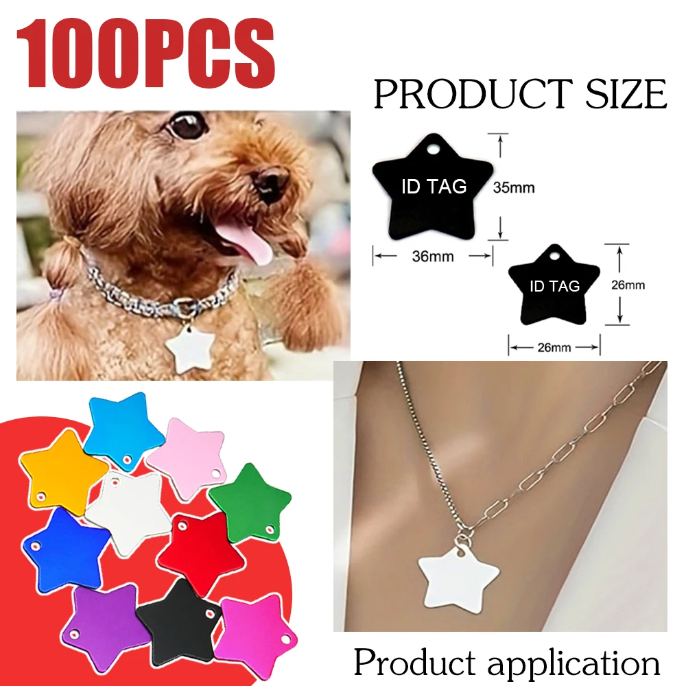 

100 шт., оптовая продажа, товары для домашних животных, металлические аксессуары в форме звезды, могут быть лазеры, персонализированные бирки, модные идентификационные бирки для собак, ожерелье с котом