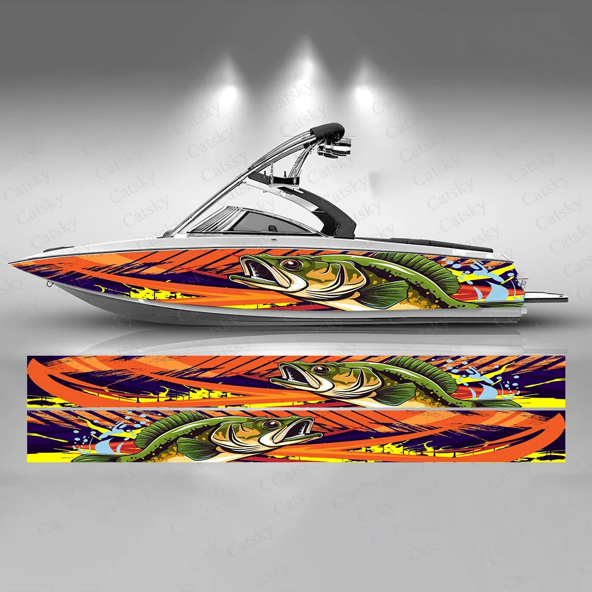 Seabass Fish Abstract Geometry Boat Sticker Fashion Custom Fish Boat-Sticker Vinyl Waterproof Boat Wrap Graphic Boat Wrap Decal