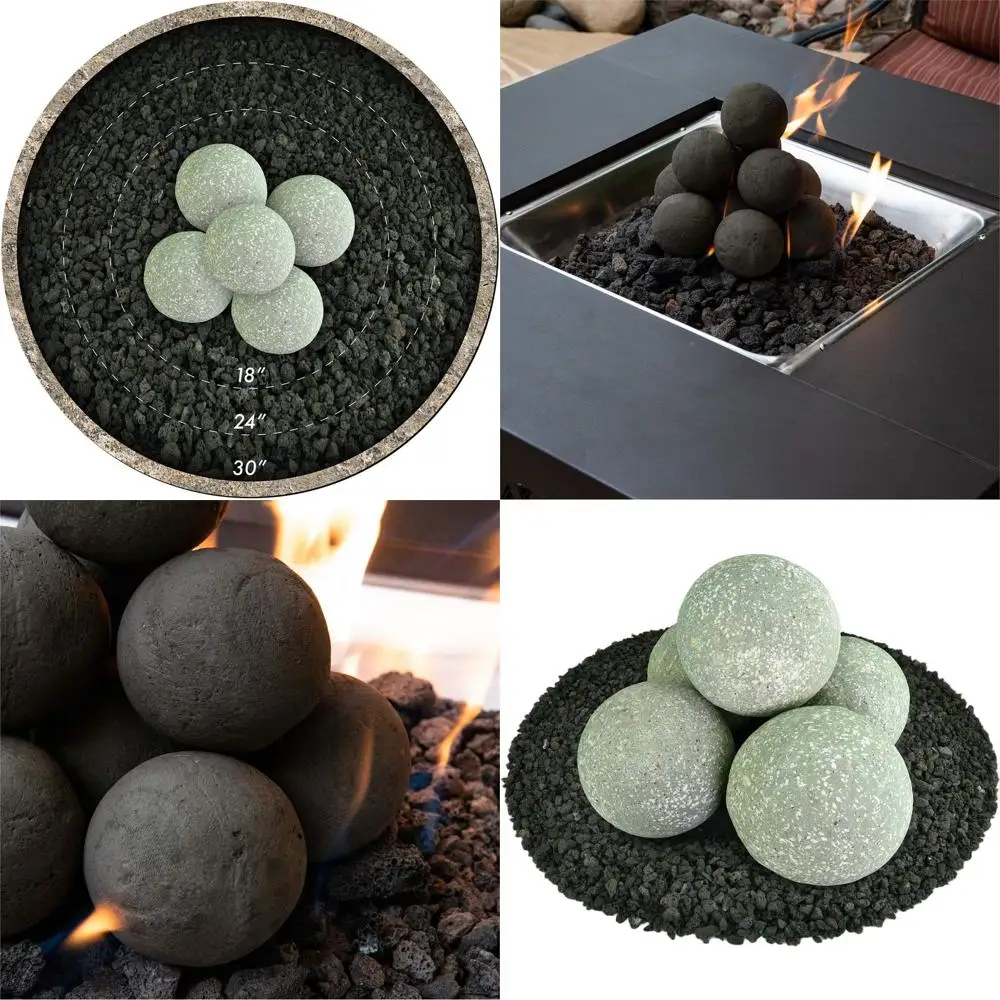 

Набор из 5 керамических огневых шаров - современные, серые с оловянными вкраплениями, для внутренних и наружных очагов и каминов