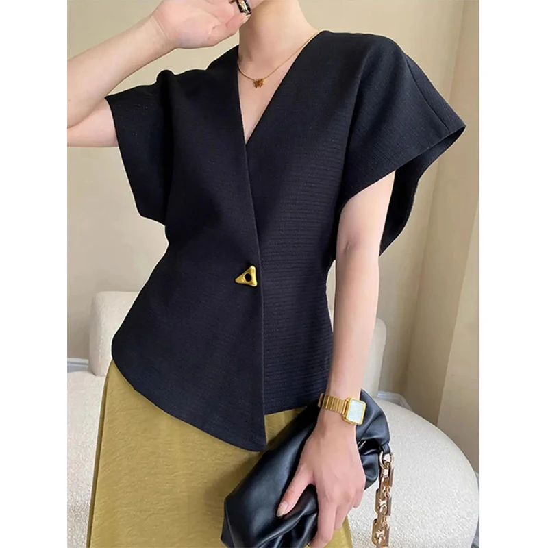 Summer French Style Asymmetric Suit Drop Shoulder Sleeve Vest Women Tops One Button Waist Slim Fashion White Sleeveless Top New