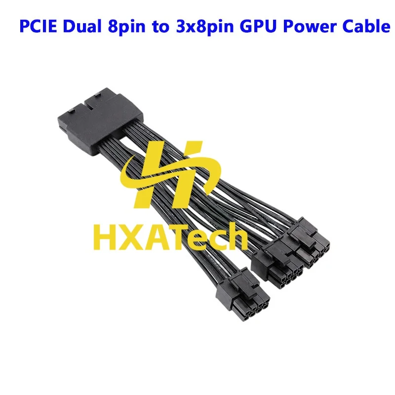 HXATech - NEW Design GPU PCIe Dual 8Pin Female to 3x 8-Pin 6+2Pin Male Splitter Graphic Card Power Extension Cable